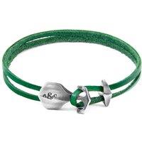 ANCHOR & CREW Men's Delta Anchor Silver & Flat Leather Bracelet in Green | Size: 19 cm