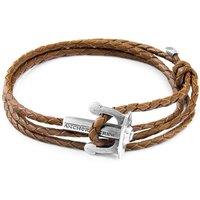 ANCHOR & CREW Men's Union Anchor Silver & Braided Leather Bracelet in Light Brown