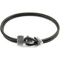 ANCHOR & CREW Men's Brixham Silver & Round Leather Bracelet in Green | Size: 21 cm