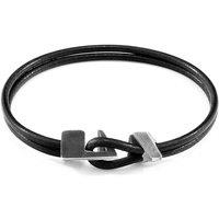 ANCHOR & CREW Men's Brixham Silver & Round Leather Bracelet in Black | Size: 21 cm