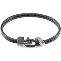 ANCHOR & CREW Men's Brixham Silver & Round Leather Bracelet in Grey | Size: 21 cm