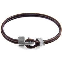 ANCHOR & CREW Men's Brixham Silver & Round Leather Bracelet in Brown | Size: 23 cm