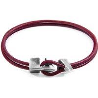 ANCHOR & CREW Men's Brixham Silver & Round Leather Bracelet in Red | Size: 19 cm