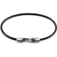 ANCHOR & CREW Men's Talbot Silver & Round Leather Bracelet in Black | Size: 21 cm