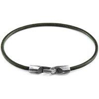 ANCHOR & CREW Men's Talbot Silver & Round Leather Bracelet in Green | Size: 23 cm