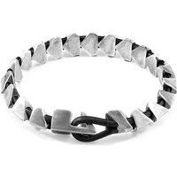 ANCHOR & CREW Men's Brixham Maxi Silver & Round Leather Bracelet in Black | Size: 21 cm