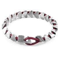 ANCHOR & CREW Men's Brixham Maxi Silver & Round Leather Bracelet in Red | Size: 23 cm
