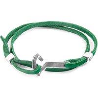 ANCHOR & CREW Men's Flyak Anchor Silver & Flat Leather Bracelet in Green
