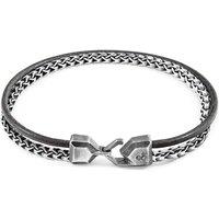 ANCHOR & CREW Men's Bowspirit Mast Silver & Round Leather Bracelet in Grey | Size: 19 cm