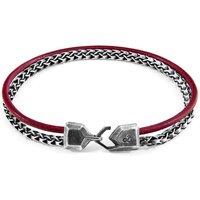 ANCHOR & CREW Men's Bowspirit Mast Silver & Round Leather Bracelet in Red | Size: 21 cm
