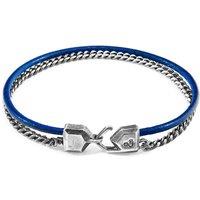 ANCHOR & CREW Men's Crossjack Mast Silver & Round Leather Bracelet in Blue | Size: 21 cm