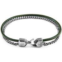 ANCHOR & CREW Men's Crossjack Mast Silver & Round Leather Bracelet in Green | Size: 23 cm