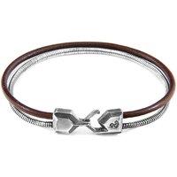 ANCHOR & CREW Men's Gallant Mast Silver & Round Leather Bracelet in Brown | Size: 23 cm