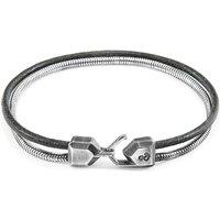ANCHOR & CREW Men's Gallant Mast Silver & Round Leather Bracelet in Grey | Size: 19 cm