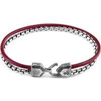 ANCHOR & CREW Men's Moonraker Mast Silver & Round Leather Bracelet in Red | Size: 23 cm