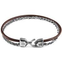 ANCHOR & CREW Men's Staysail Mast Silver & Round Leather Bracelet in Brown | Size: 21 cm