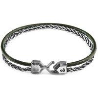 ANCHOR & CREW Men's Staysail Mast Silver & Round Leather Bracelet in Green | Size: 21 cm