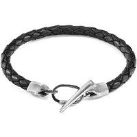 ANCHOR & CREW Men's Jura Silver & Braided Leather Bracelet in Black | Size: 23 cm