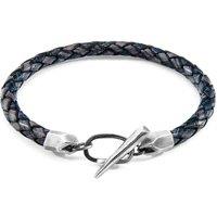 ANCHOR & CREW Men's Jura Silver & Braided Leather Bracelet in Blue | Size: 23 cm