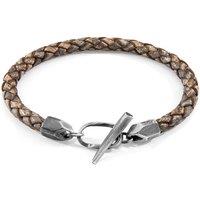 ANCHOR & CREW Men's Jura Silver & Braided Leather Bracelet in Grey | Size: 21 cm
