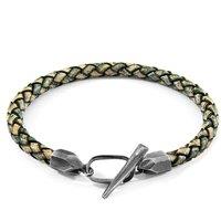 ANCHOR & CREW Men's Jura Silver & Braided Leather Bracelet in Green | Size: 21 cm