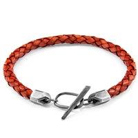 ANCHOR & CREW Men's Jura Silver & Braided Leather Bracelet in Red | Size: 23 cm