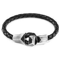 ANCHOR & CREW Men's Alderney Silver & Braided Leather Bracelet in Black | Size: 23 cm