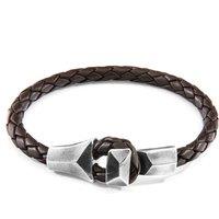ANCHOR & CREW Men's Alderney Silver & Braided Leather Bracelet in Brown | Size: 23 cm