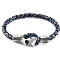 ANCHOR & CREW Men's Alderney Silver & Braided Leather Bracelet in Blue | Size: 19 cm