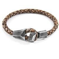 ANCHOR & CREW Men's Alderney Silver & Braided Leather Bracelet in Grey | Size: 21 cm