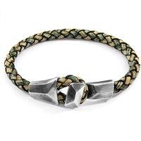 ANCHOR & CREW Men's Alderney Silver & Braided Leather Bracelet in Green | Size: 21 cm