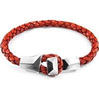 ANCHOR & CREW Men's Alderney Silver & Braided Leather Bracelet in Red | Size: 23 cm
