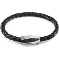 ANCHOR & CREW Men's Hayling Silver & Braided Leather Bracelet in Black | Size: 21 cm