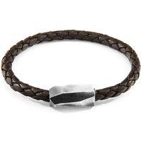 ANCHOR & CREW Men's Hayling Silver & Braided Leather Bracelet in Brown | Size: 23 cm