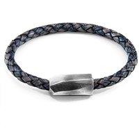 ANCHOR & CREW Men's Hayling Silver & Braided Leather Bracelet in Blue | Size: 19 cm
