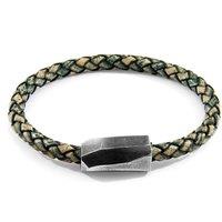 ANCHOR & CREW Men's Hayling Silver & Braided Leather Bracelet in Green | Size: 21 cm