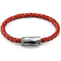 ANCHOR & CREW Men's Hayling Silver & Braided Leather Bracelet in Red | Size: 23 cm