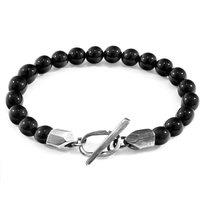 ANCHOR & CREW Men's Tinago Silver & Stone Beaded Bracelet in Black | Size: 19 cm