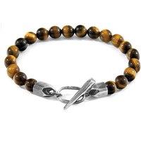 ANCHOR & CREW Men's Tinago Silver & Stone Beaded Bracelet in Brown | Size: 23 cm
