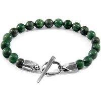 ANCHOR & CREW Men's Tinago Silver & Stone Beaded Bracelet in Green | Size: 23 cm