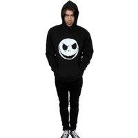 Nightmare Before Christmas Men's Jack Skellington Face Cotton Hoodie in Black | Size: Large