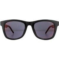 HUGO Men's Rectangle Shiny Black Red Mirror Sunglasses