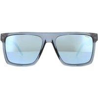 HUGO Men's Square Crystal Blue Blue Mirror Sunglasses
