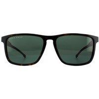 Hugo Boss Men's Square Dark Havana Green Sunglasses in Brown
