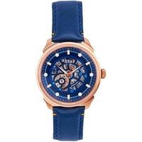 Reign Men's Weston Automatic Skeletonized Leather-Band Watch - Rose Gold/Blue in Rose Gold