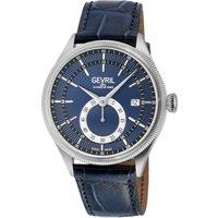 Gevril Men's Empire 48102 Swiss Automatic ETA 2895 Blue Dial Italian Handmade Blue Leather Watch in Black