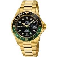Gevril Men's Wall Street, Swiss Automatic Watch, Black Dial, Unidirectional rotating bezel Bezel, 316L Stainless Steel, Sapphire Crystal, & GMT