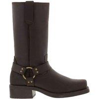 Woodland Men's High Harley Western Harness Leather Boots in Dark Brown | Size: 9
