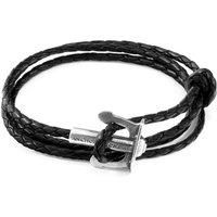 ANCHOR & CREW Men's Union Anchor Silver & Braided Leather Bracelet in Black