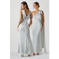 Bow Back V Neck Satin Bridesmaid Dress